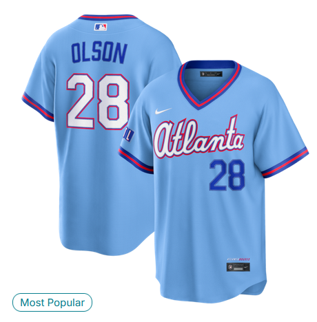 Men Atlanta Braves #28 Olson blue Nike 2026 City Connect Stadium Jersey